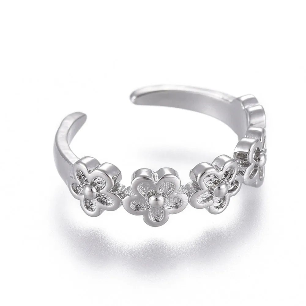 Silver Tiny Flowers Toe Ring (Size 3)