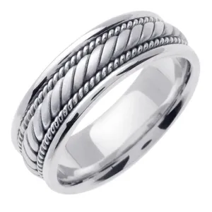 Silver/White or Silver/White/Yellow 14K Gold Hand Braided Cord Ring Band