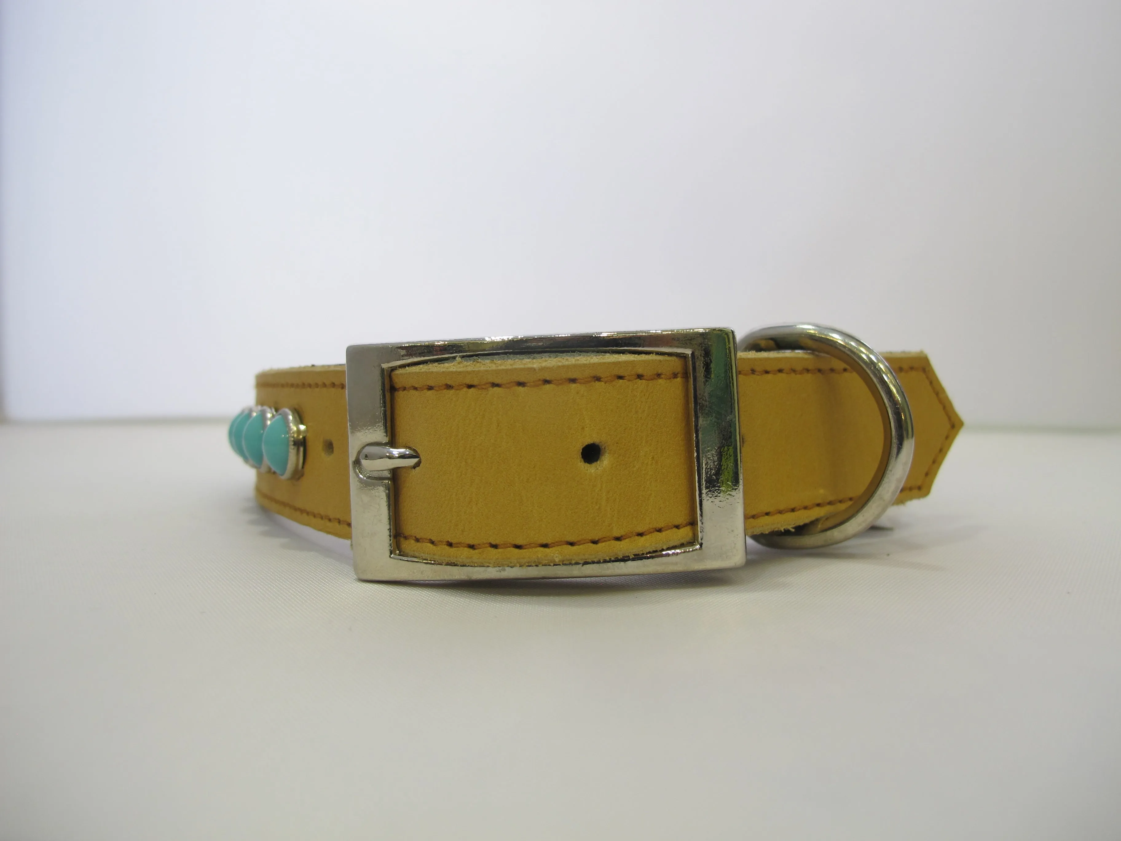 Single Row 1" Collar - Napa Tan Leather - Turquoise Stones