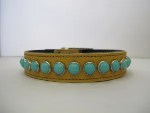 Single Row 1" Collar - Napa Tan Leather - Turquoise Stones