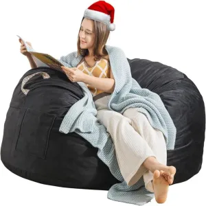 Soft Bean Bag Sofa for Teens 3 Foot Black Casual Velvet Removable