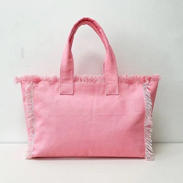 Solid Large Canvas Fringe Tote