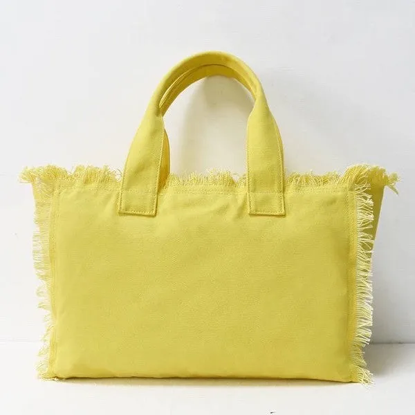 Solid Large Canvas Fringe Tote