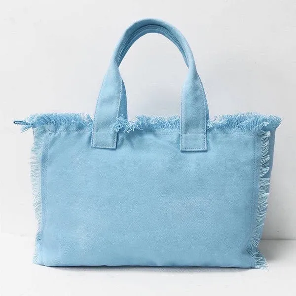 Solid Large Canvas Fringe Tote