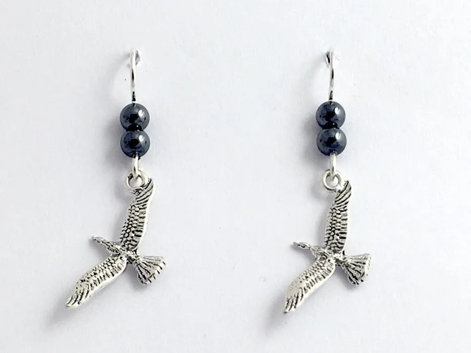 Sterling silver seagull in flight earrings-bird-gulls, sea gull, hematite, shore