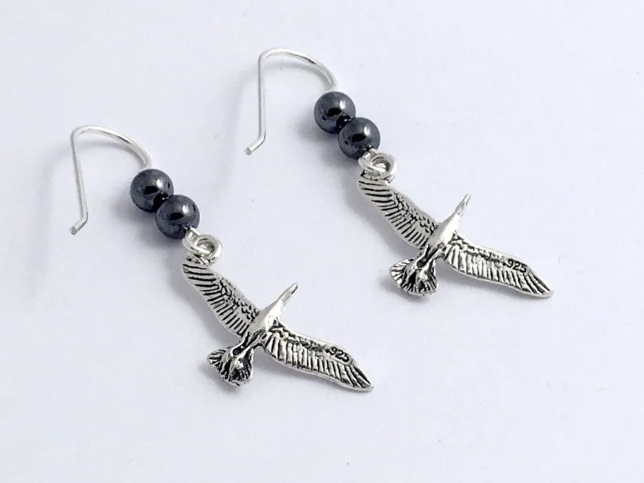 Sterling silver seagull in flight earrings-bird-gulls, sea gull, hematite, shore