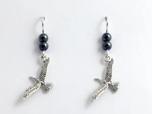 Sterling silver seagull in flight earrings-bird-gulls, sea gull, hematite, shore