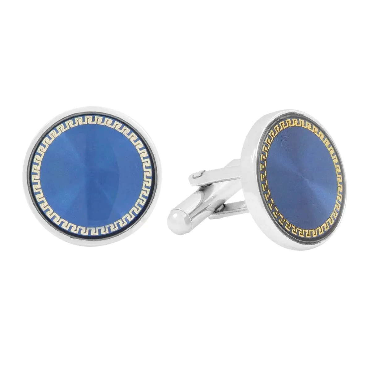 Stylish Blue and Gold Round Cufflinks in Presentation Gift Box