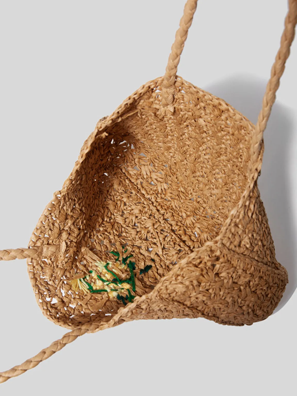 Summer Straw Braided Bag Open-top Bucket Handbag Tote Bag Flower Detail