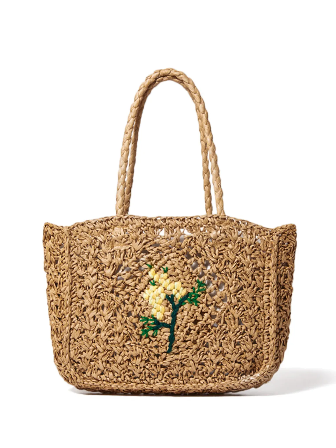 Summer Straw Braided Bag Open-top Bucket Handbag Tote Bag Flower Detail