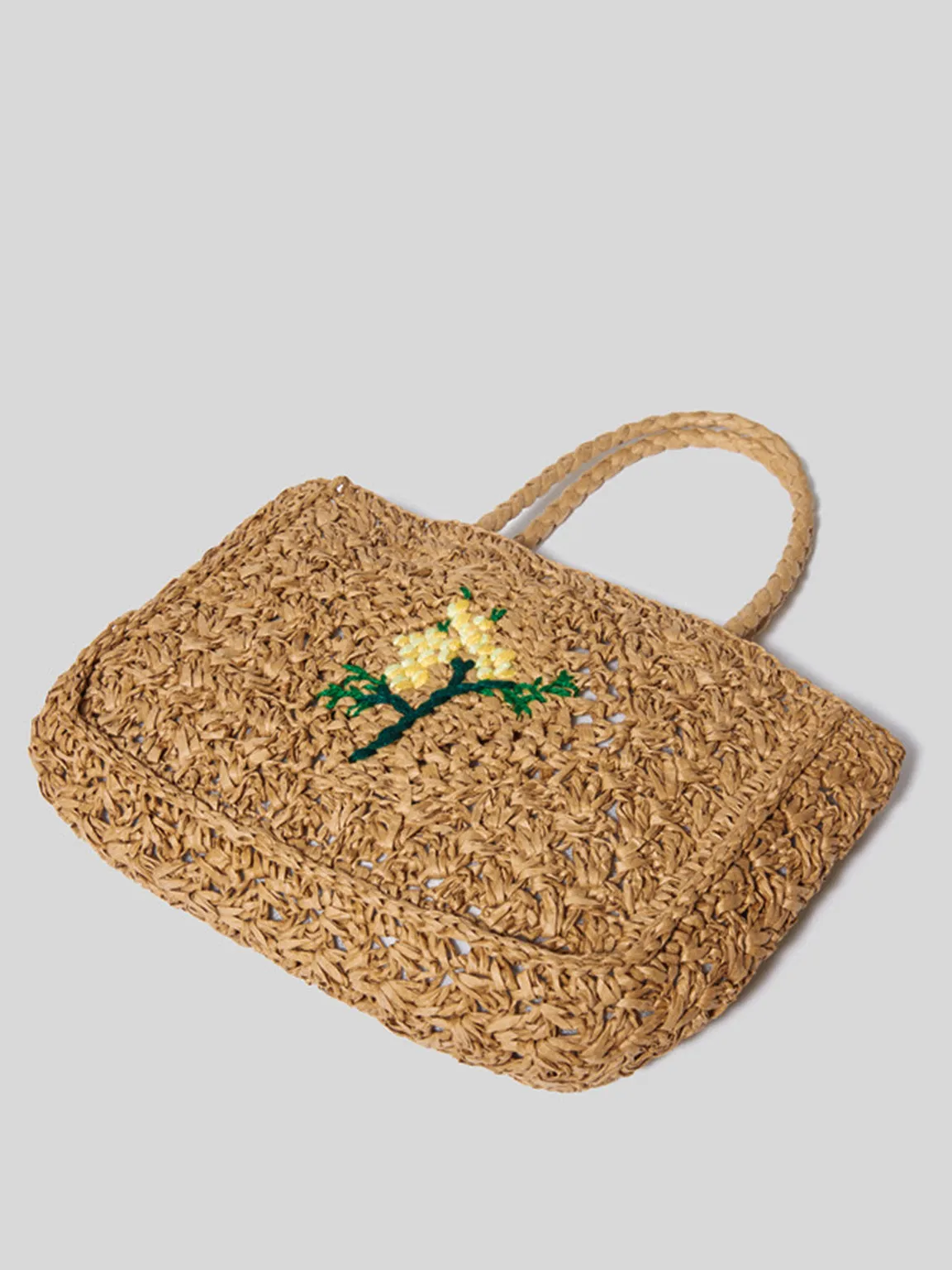 Summer Straw Braided Bag Open-top Bucket Handbag Tote Bag Flower Detail