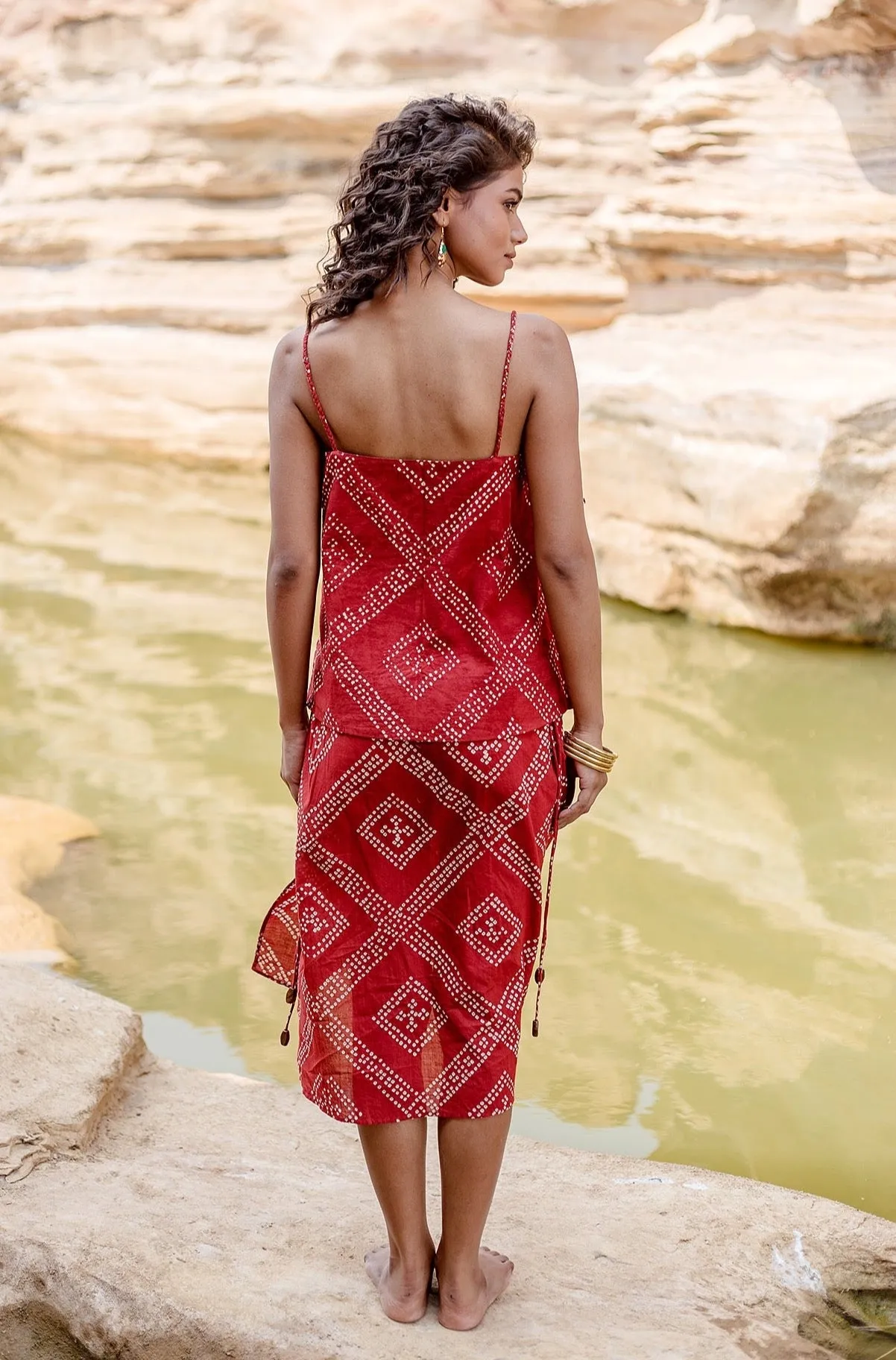 Tanvi Camisole in Red Tile Bandhani