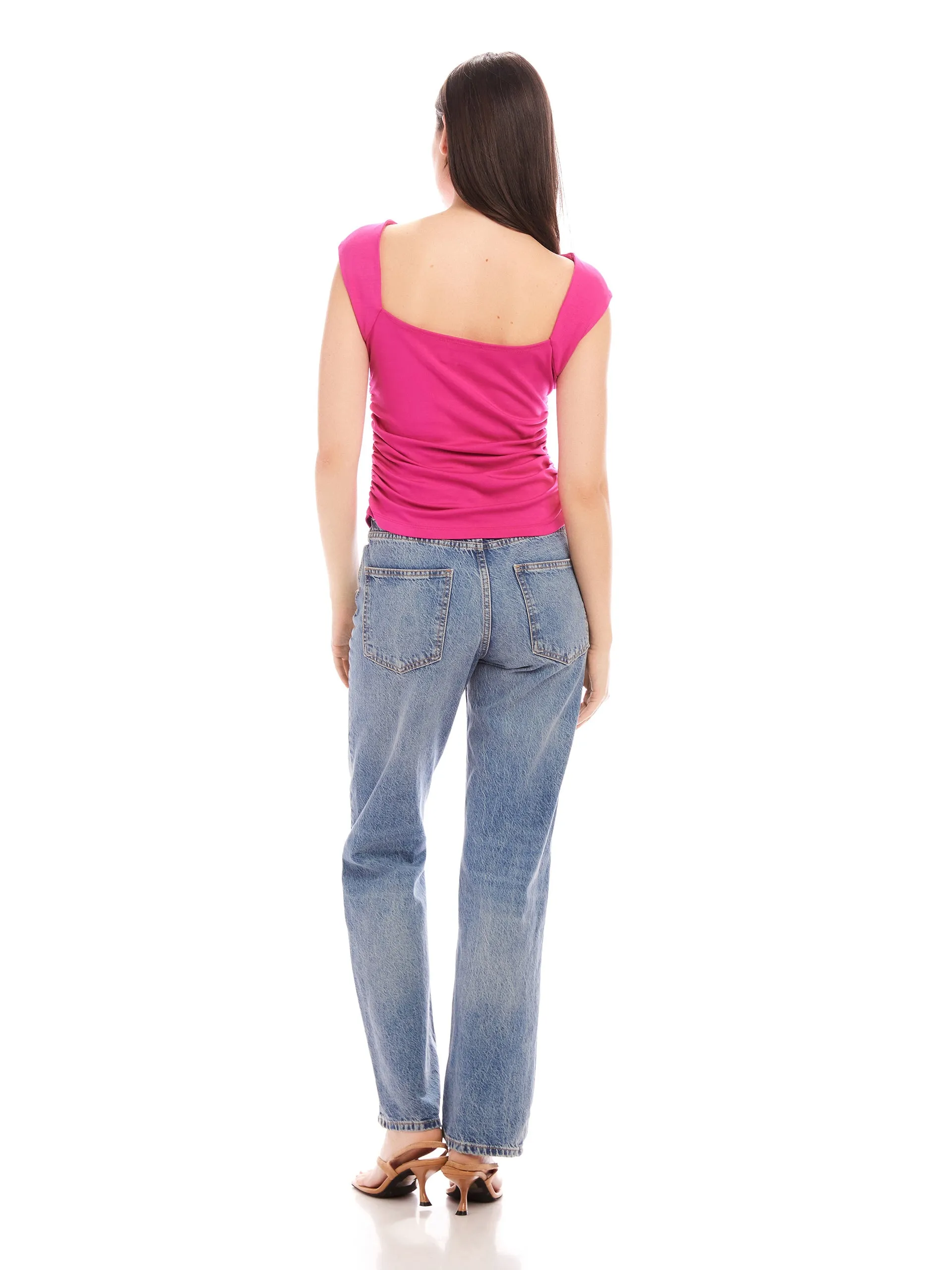 TASHA SOFT PONTI SIDE SHIRRED TOP - RASPBERRY