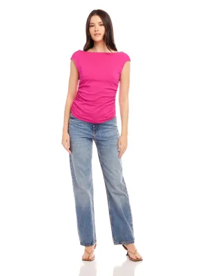 TASHA SOFT PONTI SIDE SHIRRED TOP - RASPBERRY