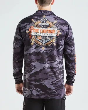 The Mad Hueys Captain Wheel UPF 50 Long Sleeve Fishing Jersey Shirt Black
