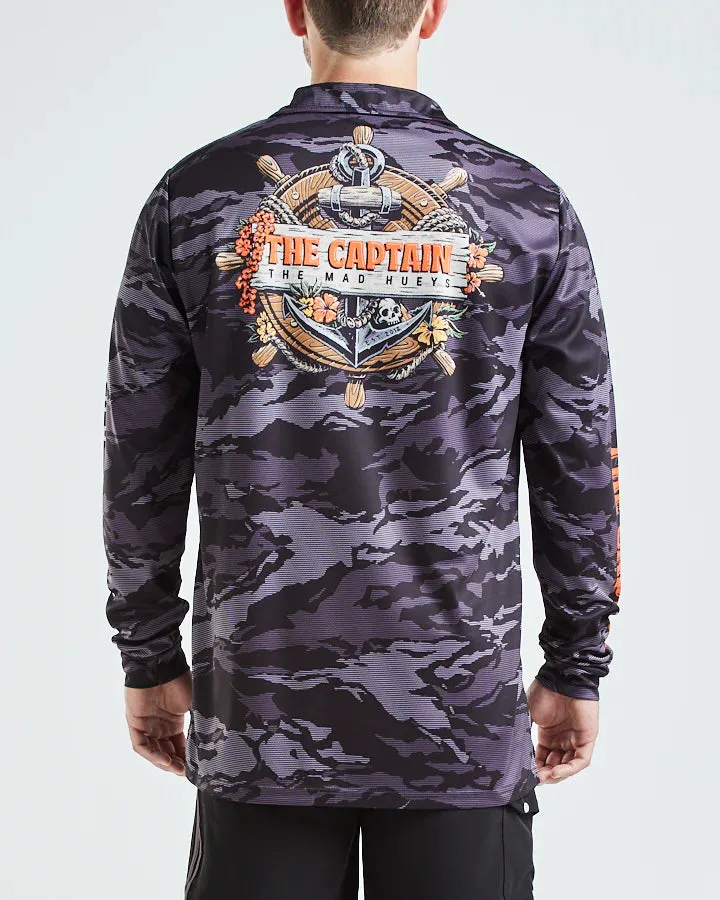 The Mad Hueys Captain Wheel UPF 50 Long Sleeve Fishing Jersey Shirt Black