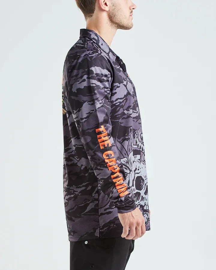 The Mad Hueys Captain Wheel UPF 50 Long Sleeve Fishing Jersey Shirt Black