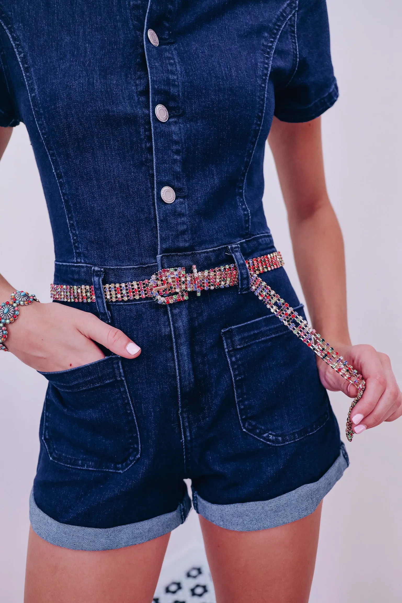 Thin Rhinestone Belt - Multi