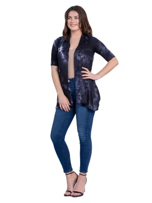 Tie Dye Elbow Sleeve Open Front Cardigan