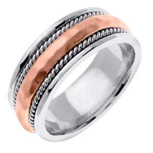 Titanium and Gold Domed Hammered Ring Band
