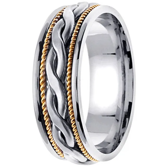 Titanium and Gold Rope Edges Design Ring Band