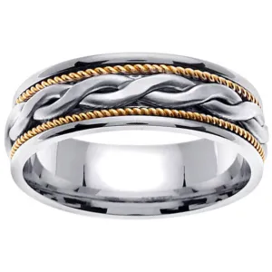 Titanium and Gold Rope Edges Design Ring Band