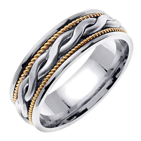 Titanium and Gold Rope Edges Design Ring Band