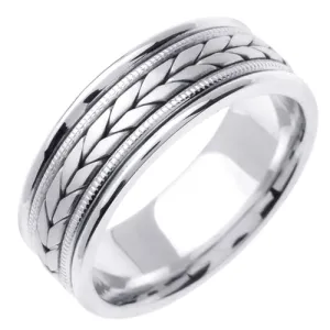 Titanium/Yellow or Titanium/White 14K Gold Hand Braided Wheat Pattern Ring Band