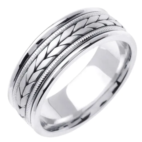 Titanium/Yellow or Titanium/White 14K Gold Hand Braided Wheat Pattern Ring Band