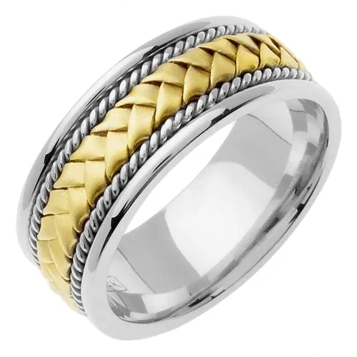 Titanium/Yellow Ropes or Titanium/Yellow Center 14k Hand Braided Cord Ring Band