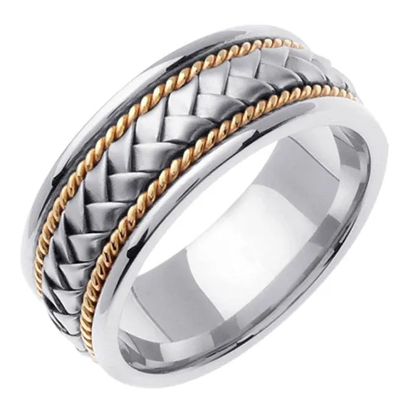 Titanium/Yellow Ropes or Titanium/Yellow Center 14k Hand Braided Cord Ring Band