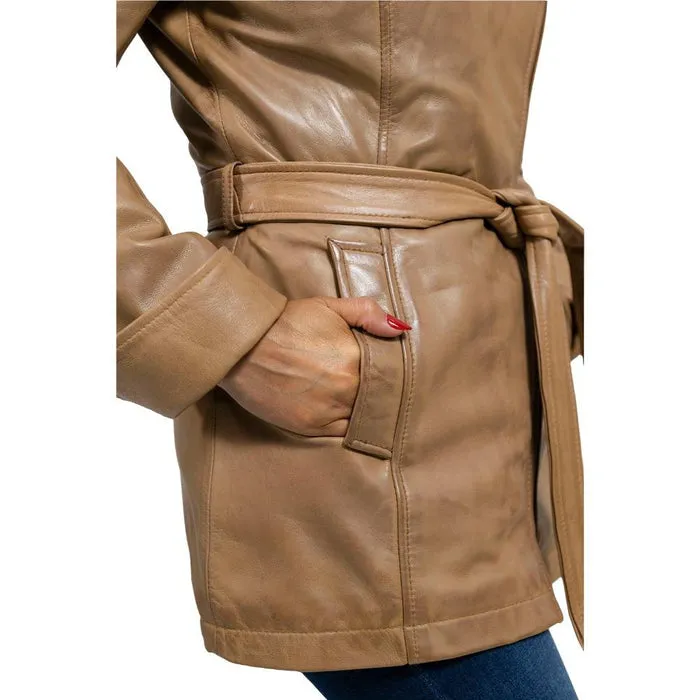 Traci - Women's Fashion Leather Coat (Camel)