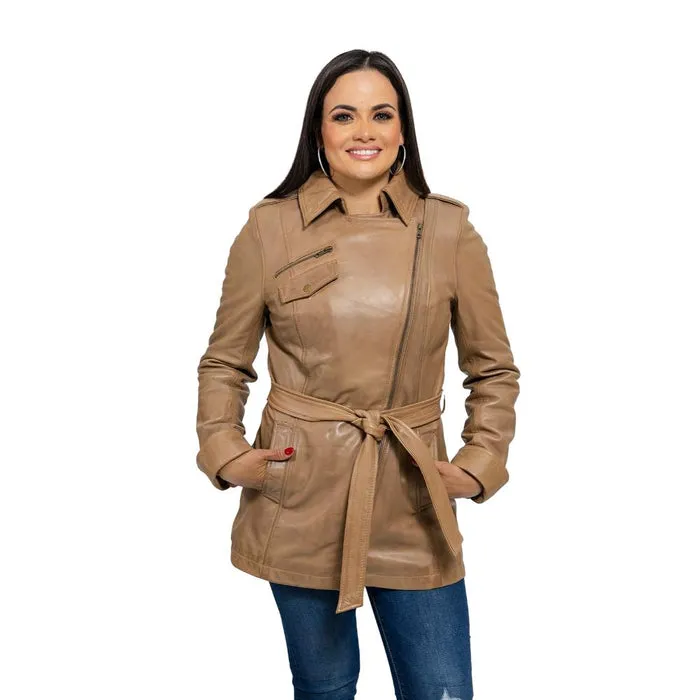 Traci - Women's Fashion Leather Coat (Camel)