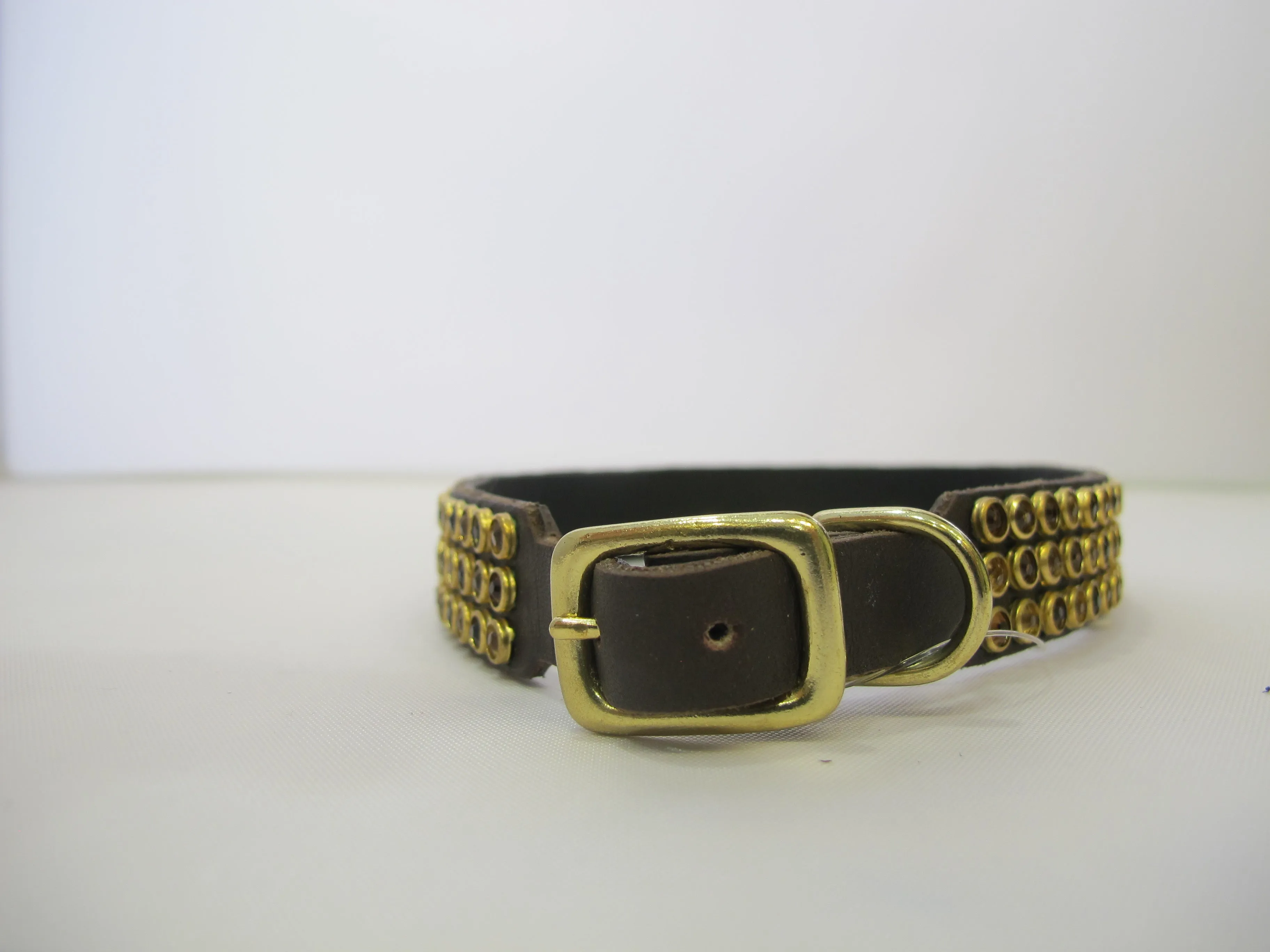 Triple Row 3/4" Collar - Chocolate Leather / Brown Crystals