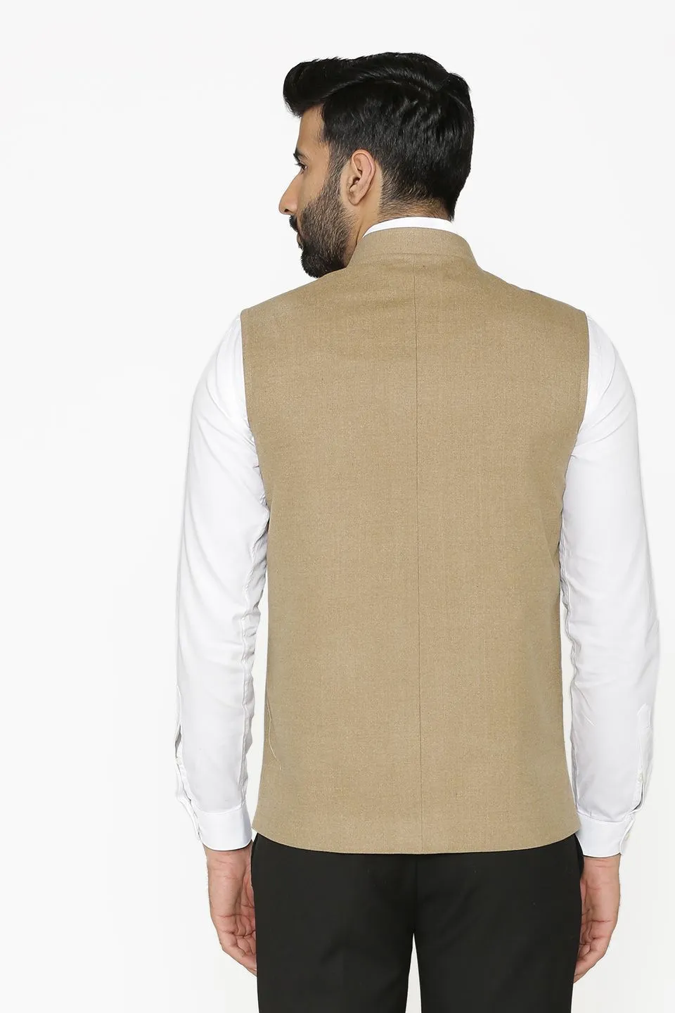 Tweed Wool Beige Modi Nehru Jacket
