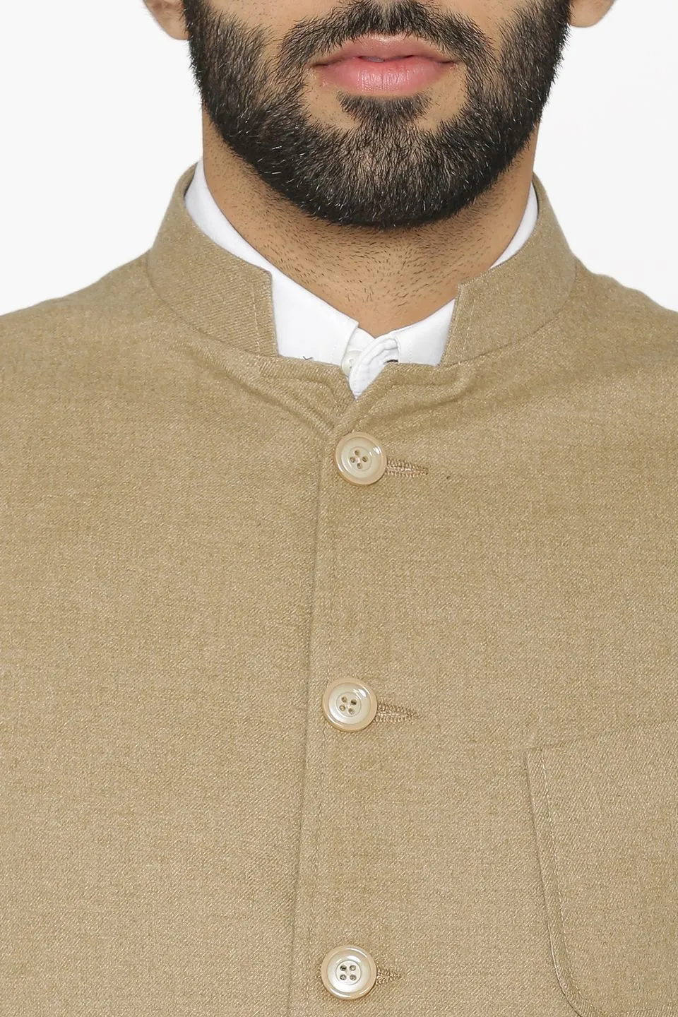 Tweed Wool Beige Modi Nehru Jacket