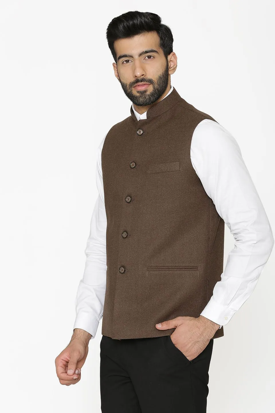 Tweed Wool Brown Modi Nehru Jacket