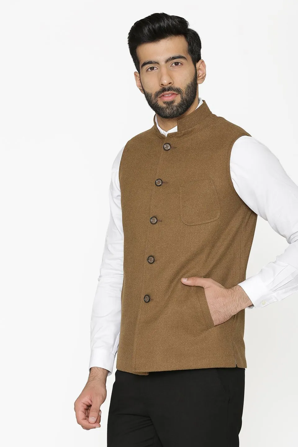Tweed Wool Brown Modi Nehru Jacket