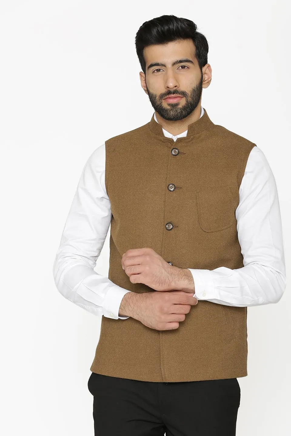 Tweed Wool Brown Modi Nehru Jacket