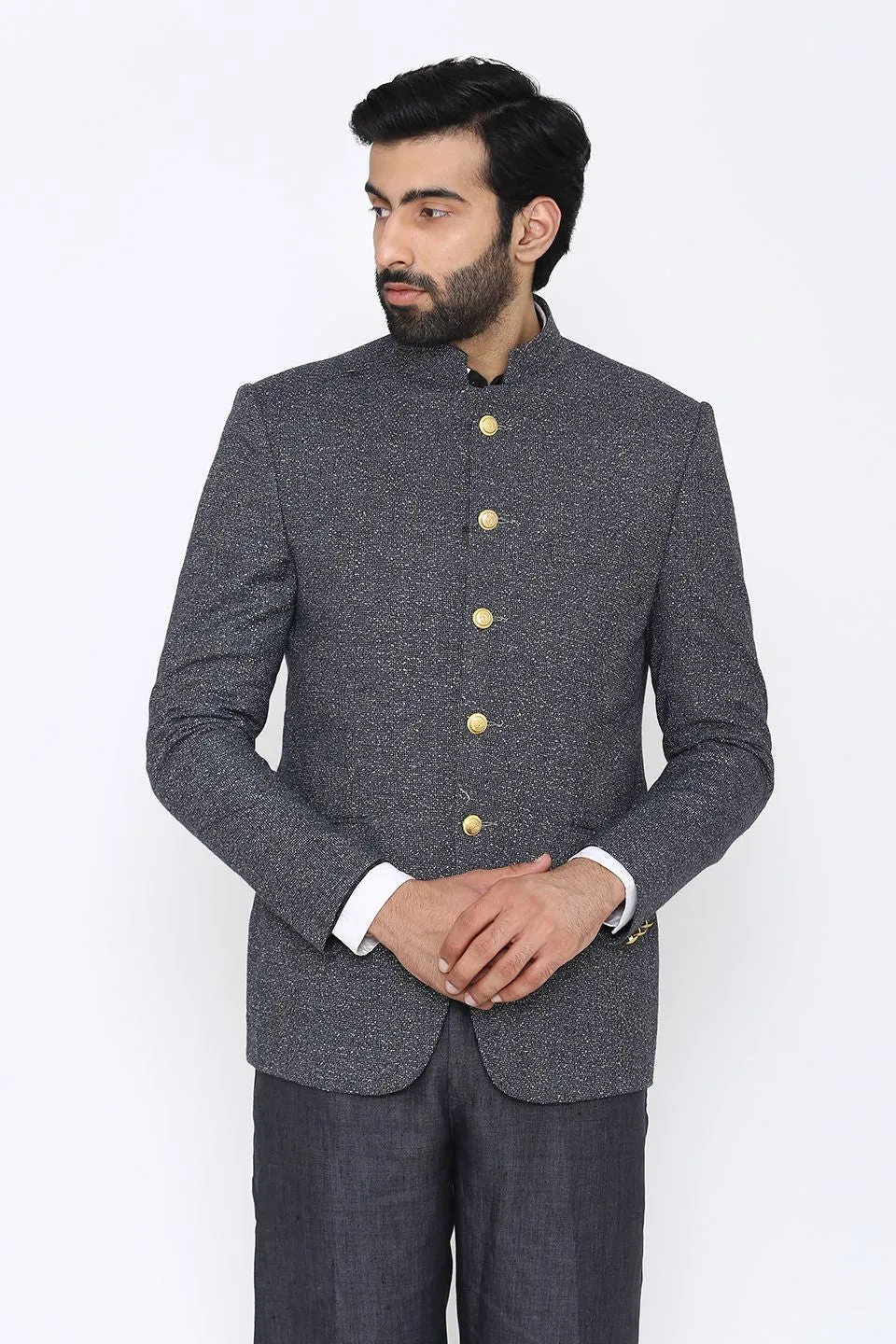 Tweed Wool Grey Bandhgala