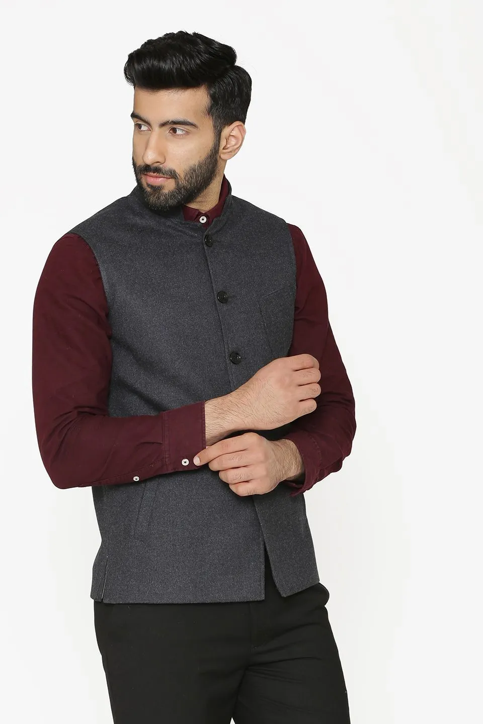 Tweed Wool Grey Modi Nehru Jacket