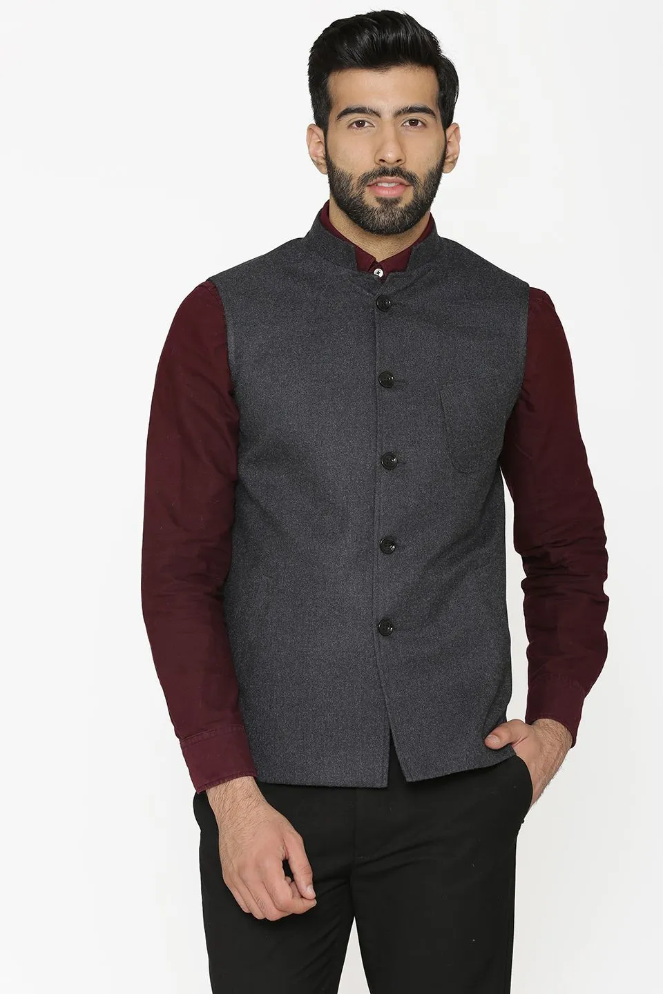 Tweed Wool Grey Modi Nehru Jacket