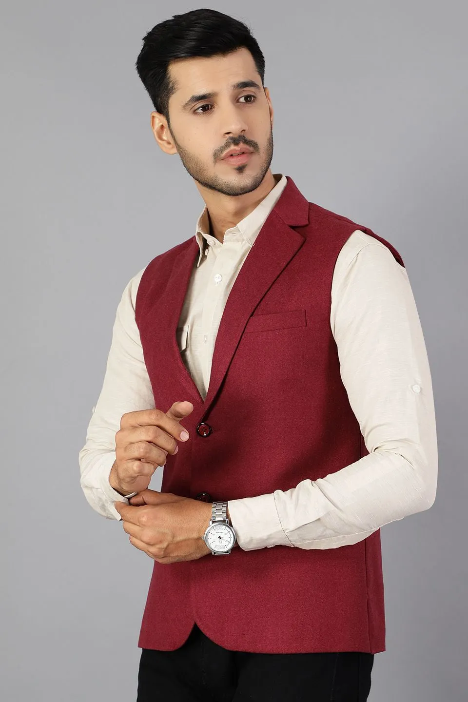Tweed Wool Red Modi Nehru Jacket