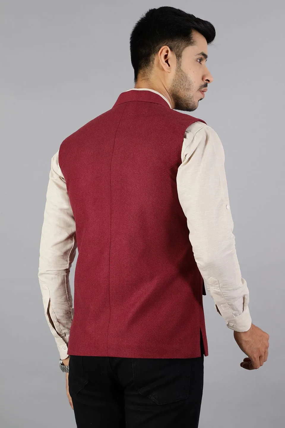 Tweed Wool Red Modi Nehru Jacket