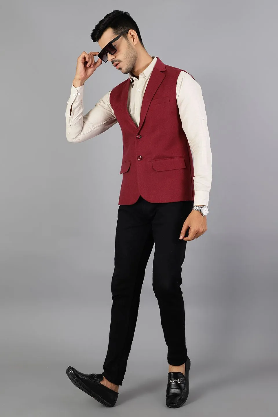 Tweed Wool Red Modi Nehru Jacket