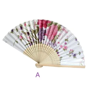 Vintage Bamboo Colorful Folding Hand Held Flower Fan