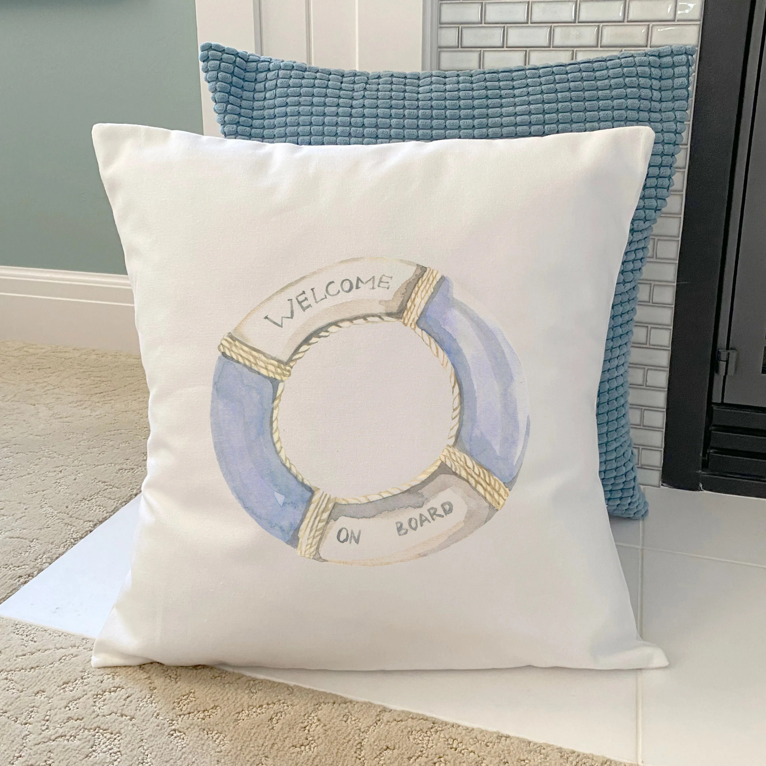 Welcome on Board Lifebuoy - Square Canvas Pillow