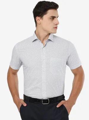 White & Navy Blue Printed Regular Fit Formal Shirt | JadeBlue