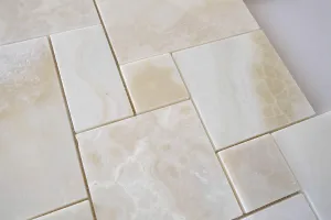 White Onyx OPUS Mini Pattern Mosaic Tile, Cross-Cut, Polished - Lot of 50 Sheets