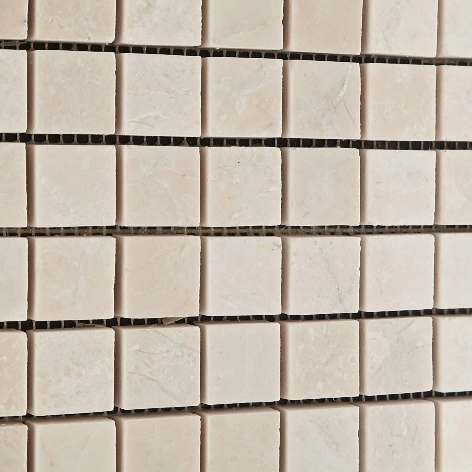 White Pearl / Botticino Marble 1 X 1 Polished Mosaic Tile - Lot of 50 Sheets